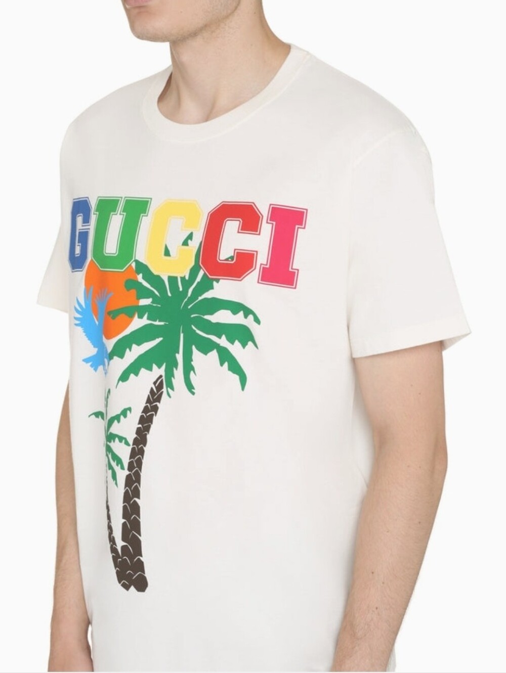 Gucci Unisex Graphic Palm Logo Tee with Multicolor Letters Size M